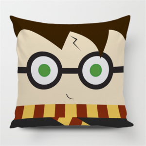 Taie d'oreiller avec une image de Harry Potter et son éclair sur un coussin
